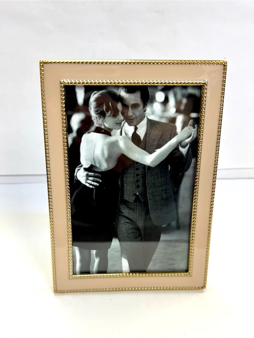 Tahari Home Picture Frame 4 x 6 Peach & Gold Beaded Trim Metal  F461010